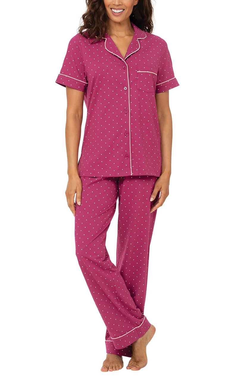 PajamaGram Summer PJs For Women Set - Pajama Women, Fuchsia Polka Dot, MD - Image 1